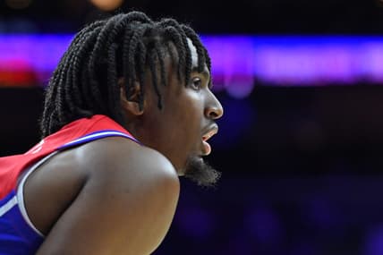 Jan 6, 2023; Philadelphia, Pennsylvania, USA; Philadelphia 76ers guard Tyrese Maxey (0) during the second quarter against the Chicago Bulls at Wells Fargo Center. Mandatory Credit: Eric Hartline-USA TODAY Sports