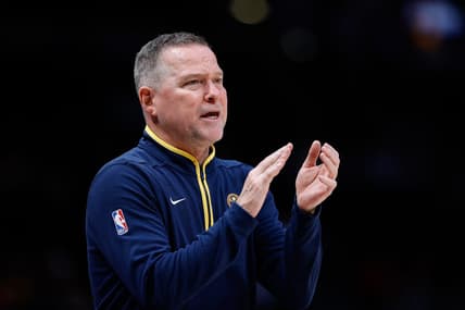 Jan 11, 2023; Denver, Colorado, USA; Denver Nuggets head coach Michael Malone reacts in the fourth quarter against the Phoenix Suns at Ball Arena. Mandatory Credit: Isaiah J. Downing-USA TODAY Sports