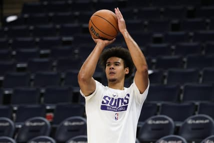 Jan 13, 2023; Minneapolis, Minnesota, USA; Phoenix Suns forward Cameron Johnson (23) warms up before the game against the Minnesota Timberwolves at Target Center. Mandatory Credit: Matt Krohn-USA TODAY Sports