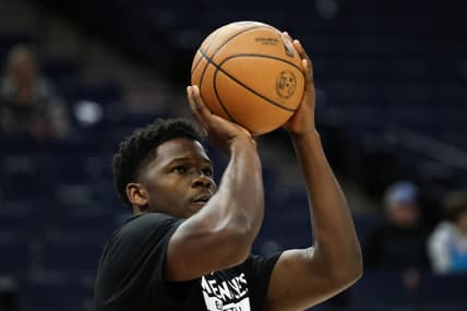 Jan 13, 2023; Minneapolis, Minnesota, USA; Minnesota Timberwolves guard Anthony Edwards (1) warms up before the game against the Phoenix Suns at Target Center. Mandatory Credit: Matt Krohn-USA TODAY Sports
