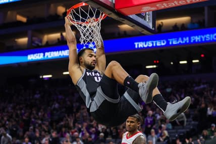 Jan 13, 2023; Sacramento, California, USA; Sacramento Kings forward Trey Lyles (41) dunks the ball during the third quarter against the Houston Rockets at Golden 1 Center. Mandatory Credit: Sergio Estrada-USA TODAY Sports
