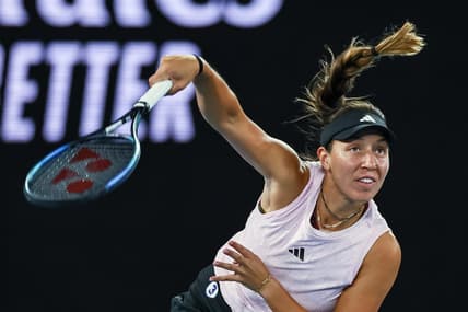 Jan 18, 2023; Melbourne, Victoria, Australia; Jessica Pegula during her second round match against Aliaksandra Sasnovich on day three of the 2023 Australian Open tennis tournament at Melbourne Park. Mandatory Credit: Mike Frey-USA TODAY Sports