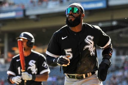 Sep 29, 2022; Minneapolis, Minnesota, USA; Chicago White Sox third baseman Josh Harrison (5) in action against the Minnesota Twins at Target Field. Mandatory Credit: Jeffrey Becker-USA TODAY Sports