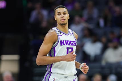 Jan 20, 2023; Sacramento, California, USA; Sacramento Kings forward Keegan Murray (13) runs up the court during the third quarter against the Oklahoma City Thunder at Golden 1 Center. Mandatory Credit: Sergio Estrada-USA TODAY Sports