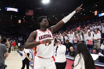 Jan 21, 2023; Tucson, Arizona, USA; Arizona Wildcats center Oumar Ballo (11) celebrates after defeating the UCLA Bruins at McKale Center. Mandatory Credit: Zachary BonDurant-USA TODAY Sports