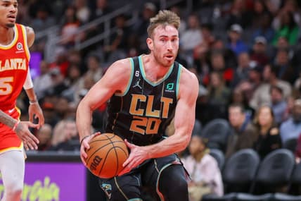Jan 21, 2023; Atlanta, Georgia, USA; Charlotte Hornets forward Gordon Hayward (20) drives to the basket against the Atlanta Hawks in the first quarter at State Farm Arena. Mandatory Credit: Brett Davis-USA TODAY Sports