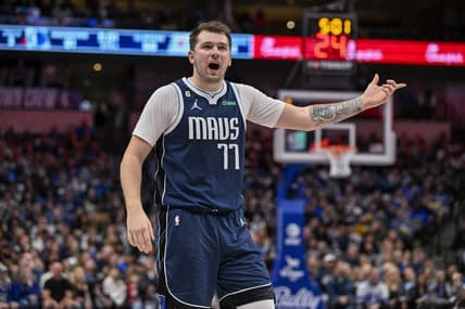 Jan 22, 2023; Dallas, Texas, USA; Dallas Mavericks guard Luka Doncic (77) argues a foul call during the second half against the LA Clippers at the American Airlines Center. Mandatory Credit: Jerome Miron-USA TODAY Sports