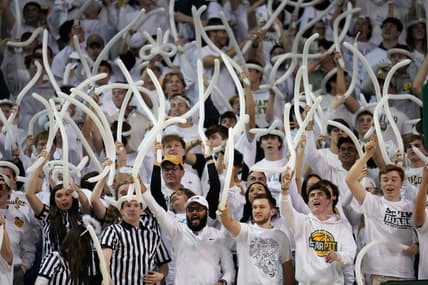 Jan 23, 2023; Waco, Texas, USA; Baylor Bear fans react during halftime against the Kansas Jayhawks at Ferrell Center. Mandatory Credit: Chris Jones-USA TODAY Sports