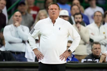 Jan 23, 2023; Waco, Texas, USA; Kansas Jayhawks head coach Bill Self looks on from the sidelines against the Baylor Bears during the second half at Ferrell Center. Mandatory Credit: Chris Jones-USA TODAY Sports
