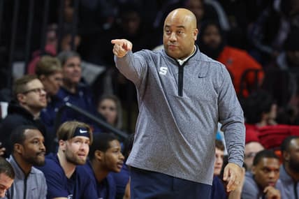 Jan 24, 2023; Piscataway, New Jersey, USA; Penn State Nittany Lions head coach Micah Shrewsberry reacts during the first half against the Rutgers Scarlet Knights at Jersey Mike's Arena. Mandatory Credit: Vincent Carchietta-USA TODAY Sports