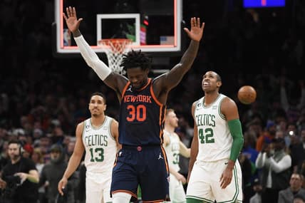 Jan 26, 2023; Boston, Massachusetts, USA;  New York Knicks forward Julius Randle (30) reacts after defeating the Boston Celtics at TD Garden. Mandatory Credit: Bob DeChiara-USA TODAY Sports