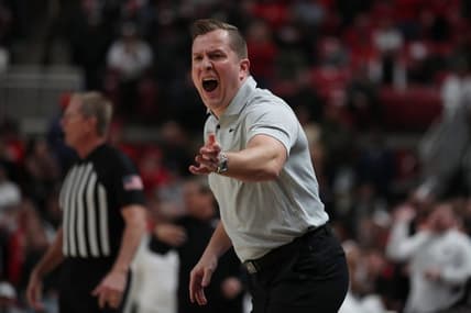 Jan 30, 2023; Lubbock, Texas, USA;  Iowa State Cyclones head coach TJ Otzelberger argues a call in overtime during the game against the Texas Tech Red Raiders at United Supermarkets Arena. Mandatory Credit: Michael C. Johnson-USA TODAY Sports