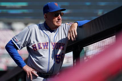 Sep 21, 2019; Cincinnati, OH, USA; New York Mets interim pitching coach Phil Regan (58) against the Cincinnati Reds at Great American Ball Park. Mandatory Credit: Aaron Doster-USA TODAY Sports