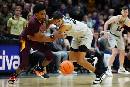 Dec 1, 2022; Boulder, Colorado, USA; Colorado Buffaloes forward Tristan da Silva (23) and Arizona State Sun Devils guard Desmond Cambridge Jr. (4) reach for a loose ball in the second half at the CU Events Center. Mandatory Credit: Ron Chenoy-USA TODAY Sports