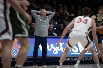 Dec 18, 2022; Moraga, California, USA; St. Mary's Gaels coach Randy Bennett watches his team take on the Colorado State Rams during the first half at University Credit Union Pavilion. Mandatory Credit: D. Ross Cameron-USA TODAY Sports