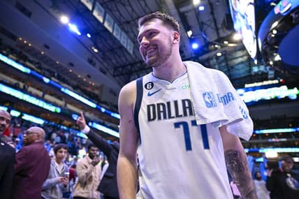 Jan 7, 2023; Dallas, Texas, USA; Dallas Mavericks guard Luka Doncic (77) after the game between the Dallas Mavericks and the New Orleans Pelicans at the American Airlines Center. Mandatory Credit: Jerome Miron-USA TODAY Sports