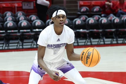 Jan 21, 2023; Salt Lake City, Utah, USA; Washington Huskies guard Keyon Menifield (23) warms up before a game against the Utah Utes at Jon M. Huntsman Center. Mandatory Credit: Rob Gray-USA TODAY Sports