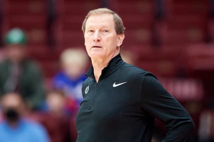 Jan 21, 2023; Stanford, California, USA; Oregon Ducks head coach Dana Altman watches play against the Stanford Cardinal during the first half at Maples Pavilion. Mandatory Credit: Robert Edwards-USA TODAY Sports