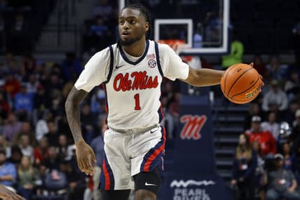 Jan 24, 2023; Oxford, Mississippi, USA; Mississippi Rebels guard Amaree Abram (1) dribbles during the second half against the Missouri Tigers at The Sandy and John Black Pavilion at Ole Miss. Mandatory Credit: Petre Thomas-USA TODAY Sports