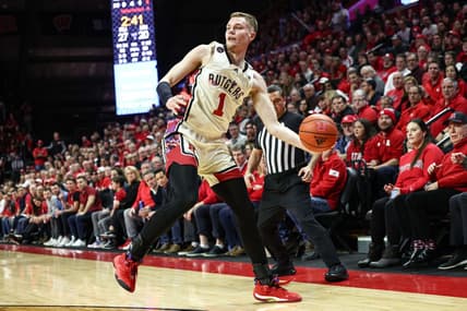 Feb 1, 2023; Piscataway, New Jersey, USA; Rutgers Scarlet Knights forward Oskar Palmquist (1) saves the ball from going out of bounds during the first half against the Minnesota Golden Gophers at Jersey Mike's Arena. Mandatory Credit: Vincent Carchietta-USA TODAY Sports