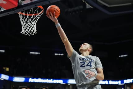 Xavier Musketeers forward Jack Nunge (24) scores a basket in the first half of a college basketball game between the Providence Friars and the Xavier Musketeers, Wednesday, Feb. 1, 2023, at Cintas Center in Cincinnati.

Providence Friars At Xavier Musketeers Feb 1 0010