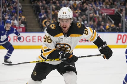 Feb 1, 2023; Toronto, Ontario, CAN; Boston Bruins forward David Pastrnak (88) skates against the Toronto Maple Leafs during the third period at Scotiabank Arena. Mandatory Credit: John E. Sokolowski-USA TODAY Sports