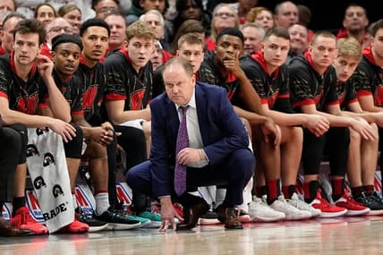 Feb 2, 2023; Columbus, OH, USA;  Wisconsin Badgers head coach Greg Gard watches from the bench during the second half of the NCAA men   s basketball game against the Ohio State Buckeyes at Value City Arena. Ohio State lost 65-60. Mandatory Credit: Adam Cairns-The Columbus Dispatch

Basketball Ceb Mbk Wisconsin Wisconsin At Ohio State