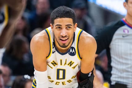Feb 5, 2023; Indianapolis, Indiana, USA; Indiana Pacers guard Tyrese Haliburton (0) in the second half against the Cleveland Cavaliers at Gainbridge Fieldhouse. Mandatory Credit: Trevor Ruszkowski-USA TODAY Sports