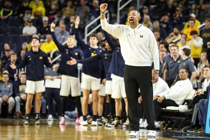 Michigan coach Juwan Howard reacts to a play against Nebraska during the first half on Wednesday, Feb. 8, 2023, at Crisler Center.
