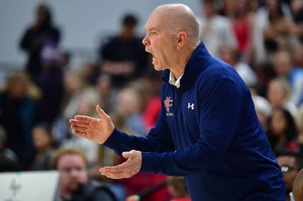 Feb 9, 2023; Los Angeles, California, USA; St. Mary's Gaels head coach Randy Bennett watches game action against the Loyola Marymount Lions during the second half at Gersten Pavilion. Mandatory Credit: Gary A. Vasquez-USA TODAY Sports