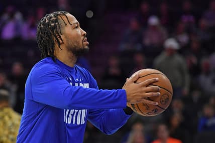Feb 10, 2023; Philadelphia, Pennsylvania, USA; New York Knicks guard Josh Hart (11) during warmups against the Philadelphia 76ers at Wells Fargo Center. Mandatory Credit: Eric Hartline-USA TODAY Sports