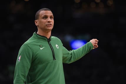 Feb 10, 2023; Boston, Massachusetts, USA;  Boston Celtics head coach Joe Mazzulla during the second half against the Charlotte Hornets at TD Garden. Mandatory Credit: Bob DeChiara-USA TODAY Sports