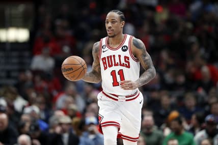 Feb 13, 2023; Chicago, Illinois, USA; Chicago Bulls forward DeMar DeRozan (11) brings the ball up court against the Orlando Magic during the first half at United Center. Mandatory Credit: Kamil Krzaczynski-USA TODAY Sports