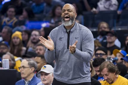 Feb 13, 2023; San Francisco, California, USA; Washington Wizards head coach Wes Unseld Jr. yells to his team against the Golden State Warriors during the first half at Chase Center. Mandatory Credit: John Hefti-USA TODAY Sports
