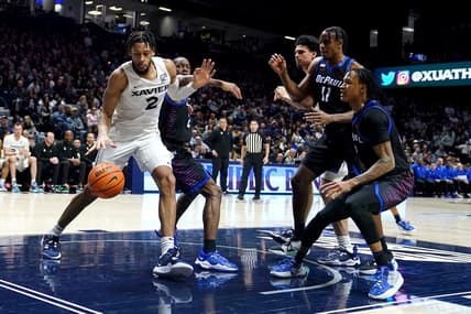 Xavier Musketeers forward Jerome Hunter (2) collects a rebound in the second half of a college basketball game between the DePaul Blue Demons and the Xavier Musketeers, Saturday, Feb. 18, 2023, at Cintas Center in Cincinnati.The Xavier Musketeers won, 82-68.

Depaul Blue Demons At Xavier Musketeers Feb 18 0259