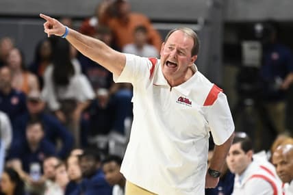 Feb 22, 2023; Auburn, Alabama, USA; Mississippi Rebels head coach Kermit Davis reacts to a play during the first half against the Auburn Tigers at Neville Arena. Mandatory Credit: Julie Bennett-USA TODAY Sports