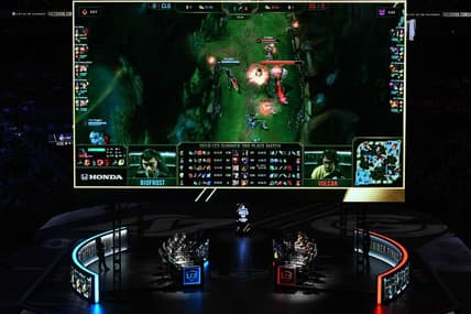 Aug 24, 2019; Detroit, MI, USA; Clutch Gaming and Counter Logic Gaming during the LCS Summer Finals event at Little Caesars Arena. Mandatory Credit: Tim Fuller-USA TODAY Sports