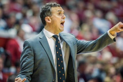Nov 20, 2019; Bloomington, IN, USA; Princeton Tigers head coach Mitch Henderson calls out a play on the sideline in the first half against the Indiana Hoosiers at Simon Skjodt Assembly Hall. Mandatory Credit: Trevor Ruszkowski-USA TODAY Sports