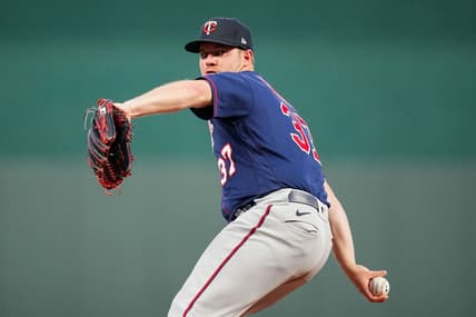 Sep 20, 2022; Kansas City, Missouri, USA; Minnesota Twins starting pitcher Dylan Bundy (37) warms up during the first inning against the Kansas City Royals at Kauffman Stadium. Mandatory Credit: Jay Biggerstaff-USA TODAY Sports