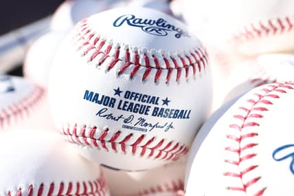 Oct 14, 2022; Philadelphia, Pennsylvania, USA; General view of a baseball before game three of the NLDS for the 2022 MLB Playoffs between the Atlanta Braves and the Philadelphia Phillies at Citizens Bank Park. Mandatory Credit: Bill Streicher-USA TODAY Sports