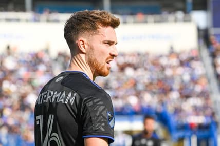 Oct 23, 2022; Montreal, Quebec, Canada; Look on CF Montreal defender Joel Waterman (16) against New York City FC during the first half of the conference semifinals for the Audi 2022 MLS Cup Playoffs at Stade Saputo. Mandatory Credit: David Kirouac-USA TODAY Sports