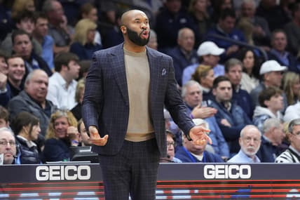 Feb 14, 2023; Villanova, Pennsylvania, USA; Villanova Wildcats head coach Kyle Neptune reacts to a play on the court during the first half against the Butler Bulldogs at William B. Finneran Pavilion. Mandatory Credit: Gregory Fisher-USA TODAY Sports