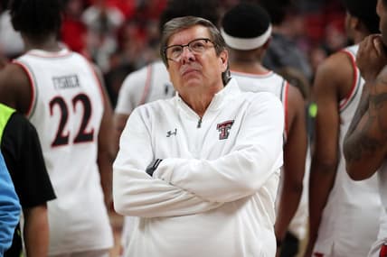 Feb 25, 2023; Lubbock, Texas, USA; Texas Tech Red Raiders head coach Mark Adams reacts after the game against the TCU Horned Frogs at United Supermarkets Arena. Mandatory Credit: Michael C. Johnson-USA TODAY Sports