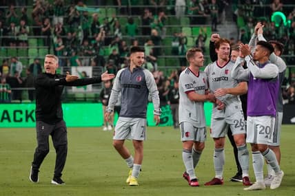 Feb 25, 2023; Austin, Texas, USA; St. Louis CITY SC head coach Bradley Carnell gestures to his players after the match against Austin FC at Q2 Stadium. Mandatory Credit: Scott Wachter-USA TODAY Sports
