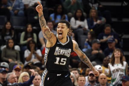 Feb 28, 2023; Memphis, Tennessee, USA; Memphis Grizzlies forward Brandon Clark (15) reacts during the second half against the Los Angeles Lakers at FedExForum. Mandatory Credit: Petre Thomas-USA TODAY Sports