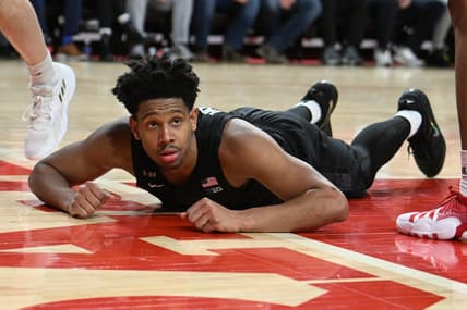 Feb 28, 2023; Lincoln, Nebraska, USA; Michigan State Spartans guard A.J. Hoggard (11) looks up for a call during the game against the Nebraska Cornhuskers in the second half at Pinnacle Bank Arena. Mandatory Credit: Steven Branscombe-USA TODAY Sports