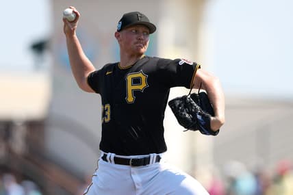 Mar 2, 2023; Bradenton, Florida, USA;  Pittsburgh Pirates starting pitcher Mitch Keller (23) throws a pitch against the New York Yankees in the first inning during spring training at LECOM Park. Mandatory Credit: Nathan Ray Seebeck-USA TODAY Sports