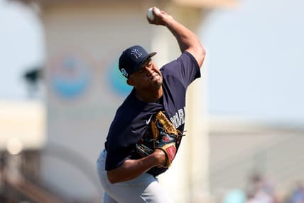 Mar 2, 2023; Bradenton, Florida, USA;  New York Yankees relief pitcher Wandy Peralta (58) throws a pitch against the Pittsburgh Pirates in the second inning during spring training at LECOM Park. Mandatory Credit: Nathan Ray Seebeck-USA TODAY Sports