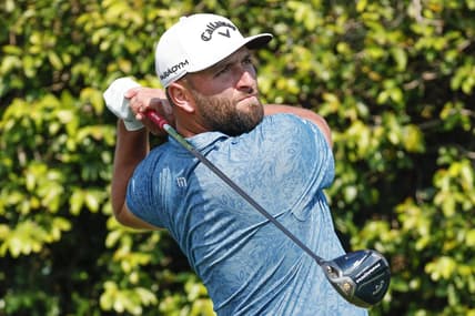 Mar 2, 2023; Orlando, Florida, USA; Jon Rahm hits his tee shot on the ninth hole during the first round of the Arnold Palmer Invitational golf tournament. Mandatory Credit: Reinhold Matay-USA TODAY Sports