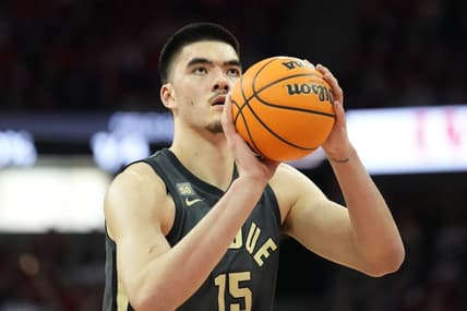 Mar 2, 2023; Madison, Wisconsin, USA;  Purdue Boilermakers center Zach Edey (15) shoots a free throw during the first half against the Wisconsin Badgers at the Kohl Center. Mandatory Credit: Kayla Wolf-USA TODAY Sports